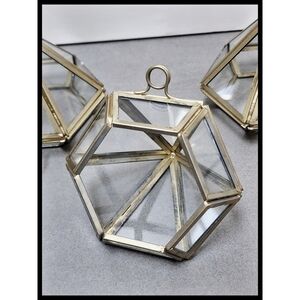 World Market Mini Diamond Geo Metal Glass Frame Hanging Terrarium Set Brass Tone